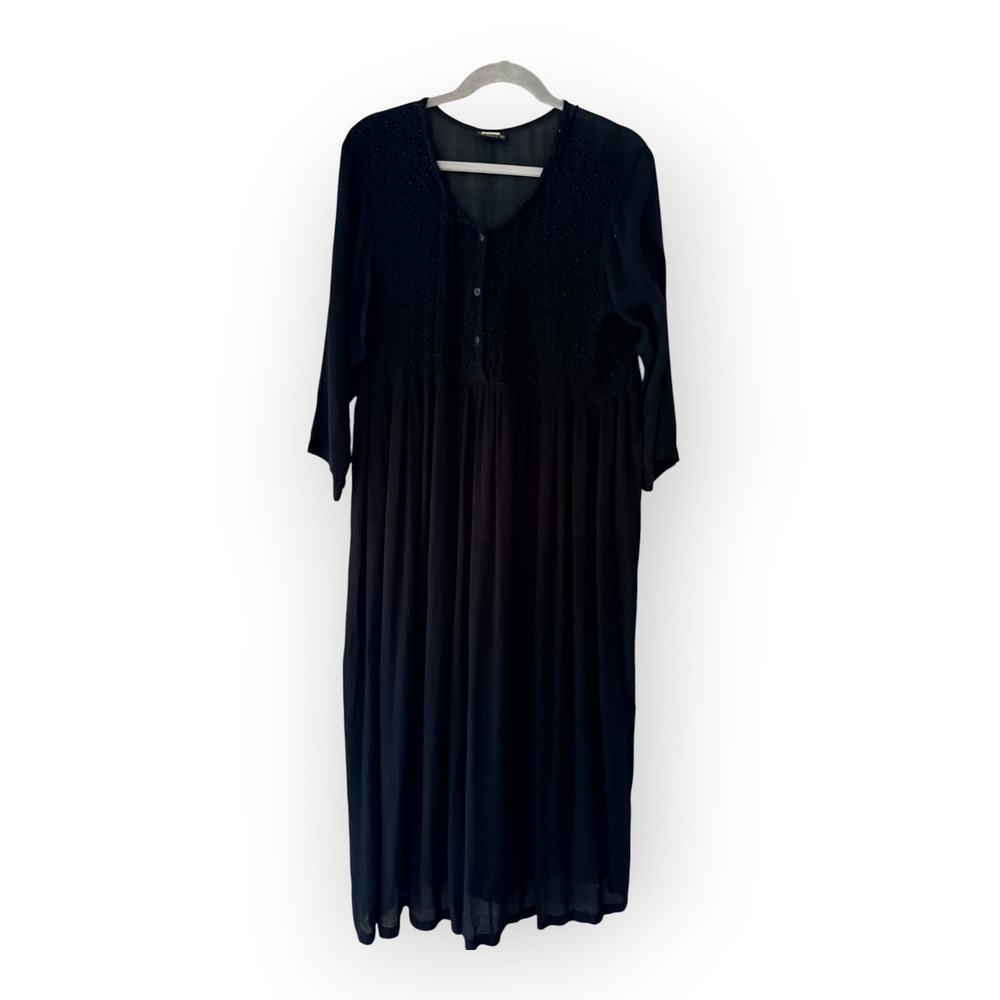 Vintage 90s Sheer Black Grunge Maxi Dress Whimsigoth Goth Beaded Button Front M